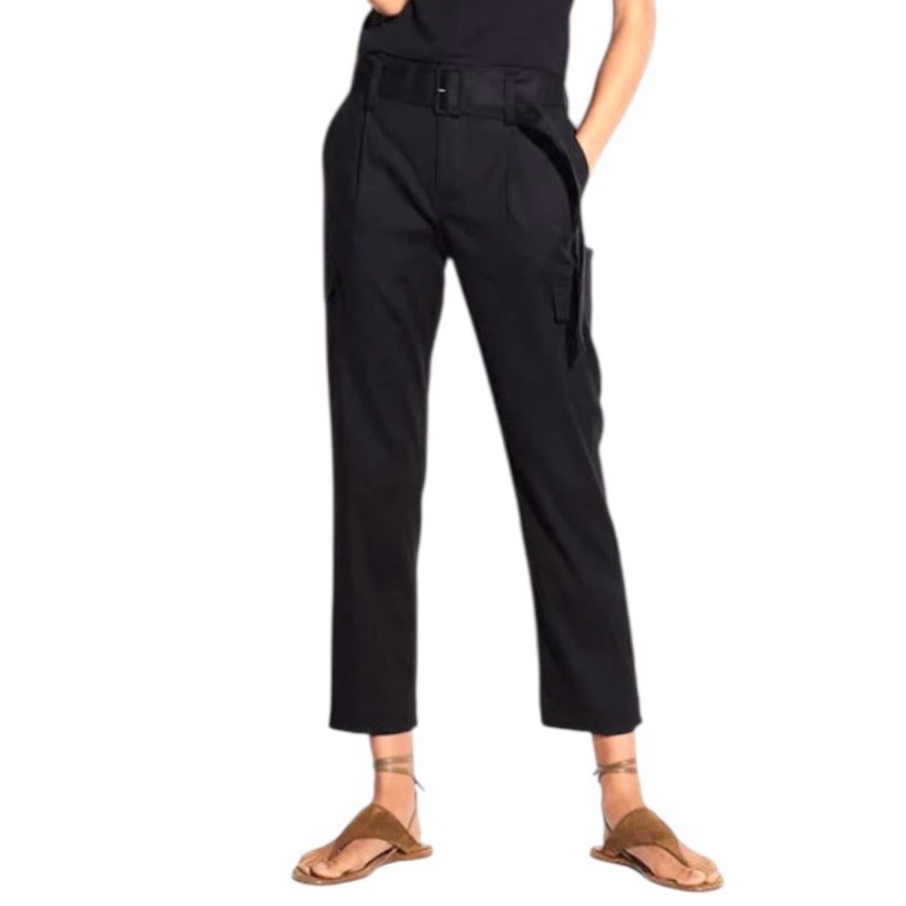Vince Belted Linen Pants Black Cargo Slacks Relaxed Capsule Wardrobe Womens‎ 4